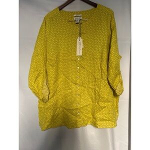 Rachel Zoe  100% linen Yellow Polka Dot Blouse by Simply Emma nwt